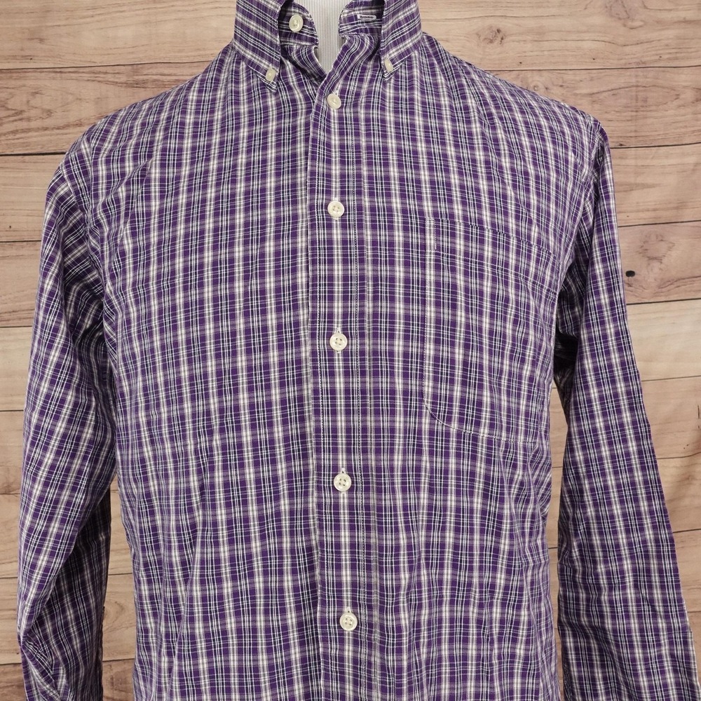 Roundtree & Yorke Shirt Mens L Purple Plaid Long Sleeve Button-Up Cotton Pocket
